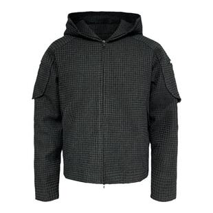 JCAESAR BEE KEEPER 养蜂人夹克绒感提花 大廓形连帽黑色拉链外套