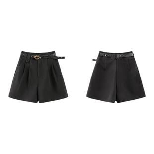 PIT复古设计感深灰色休闲裤女年春装新款小众高腰显瘦短裤