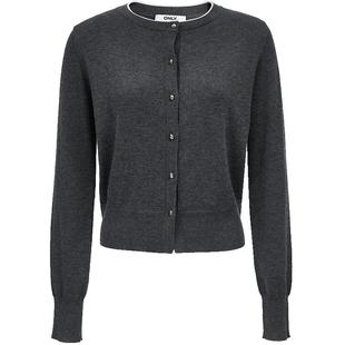 ONLY2025冬季新款利落正肩圆领撞色边立体纽扣长袖开衫针织衫女