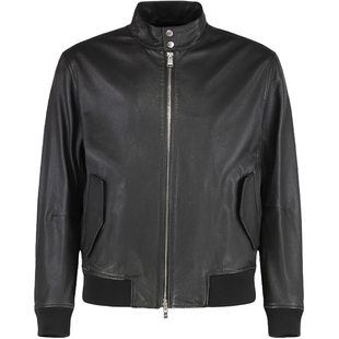 Hugo Boss 黑标 男士时尚立领真皮夹克外套皮衣50543899 10273372