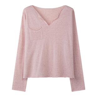 【2/24 零点新品9折】solighter法式羊毛亚麻v领长袖针织衫女春季