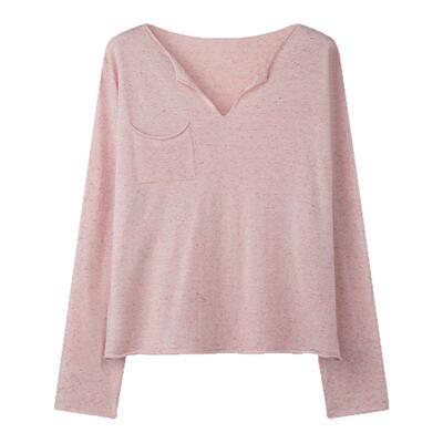 solighter法式羊毛亚麻v领针织衫