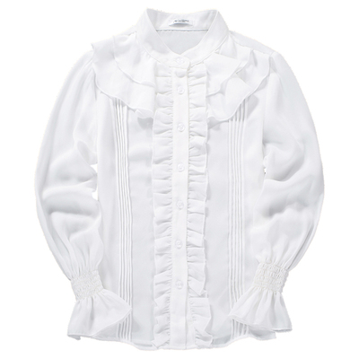 白色意大利公主风雪纺荷叶边童装