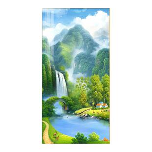 玄关装饰画八方聚财山水画聚宝盆竖版风景挂画正对门走廊过道壁画