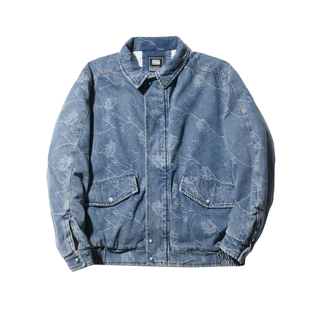 潮味十足 美式咔叽碎花秋冬重磅绗缝夹棉日系复古牛仔棉衣外套男