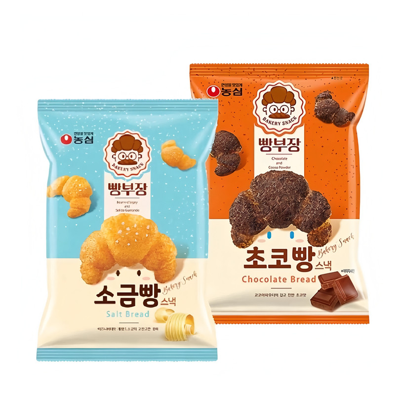 韩国进口零食农心奶油咸味巧克力味牛角面包膨化55g休闲松脆食品