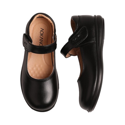 奥康女童黑皮鞋表演上台学校专用