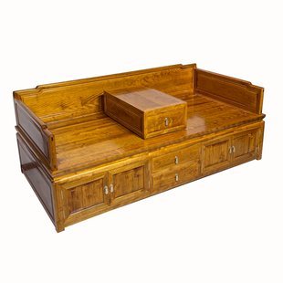 四川小叶桢楠木罗汉床实木新中式复古客厅储物床金丝楠沙发床榻