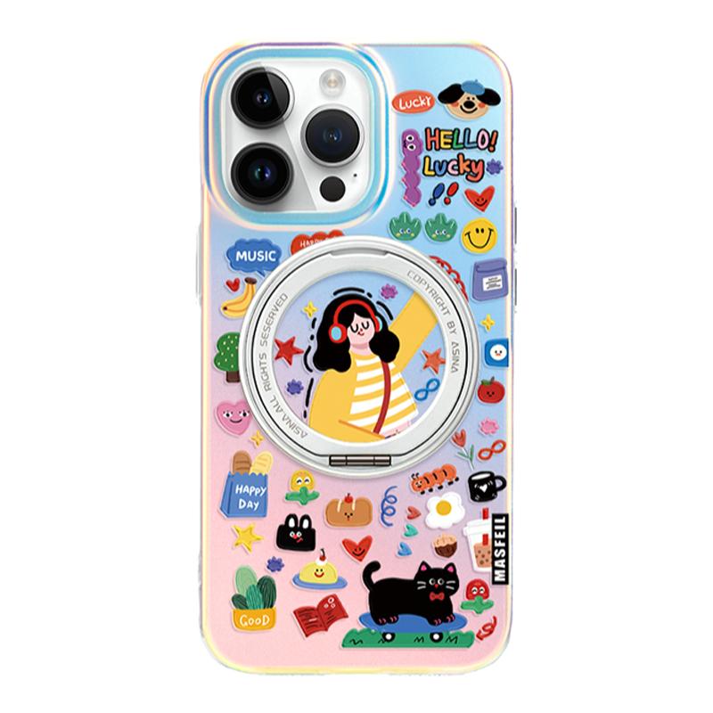MASFEIL × 自由的旋律适用苹果18Promax手机壳新款ip15磁吸带支架iPhone17Pro保护套16支点Lo5可爱13pm全包