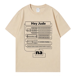 美式风Hey Jude字母印花短袖T恤男女潮牌纯棉宽松摇滚乐队上衣服