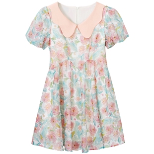 Oece法式甜美裙子春夏新女装复古花朵连衣裙气质减龄淑女裙