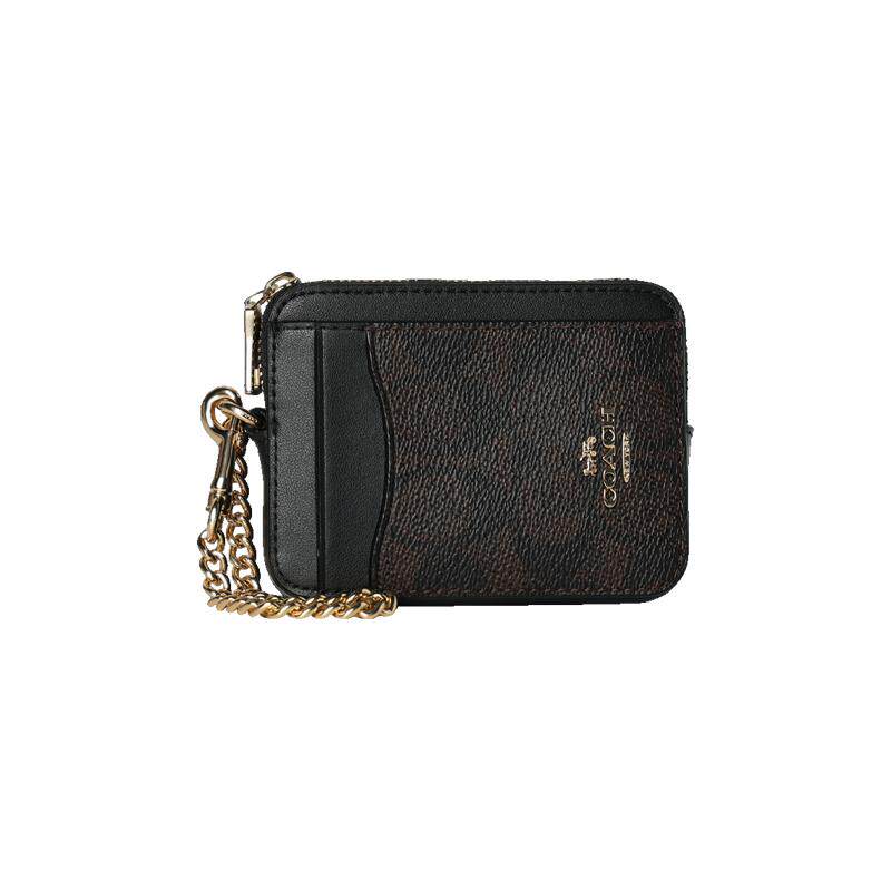 【自营】COACH/蔻驰品牌徽标金属拉链开合人造革拼再生革卡包女款