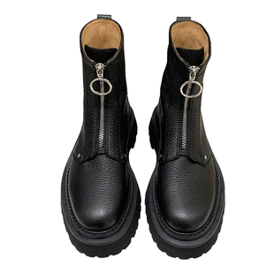 InkingPot彭姐 前拉链荔枝纹厚底马丁靴英伦风黑色牛皮短靴女秋冬