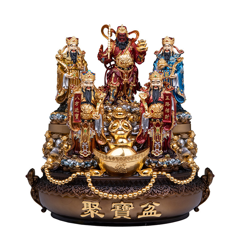黄铜五路财神招财供奉神像摆件