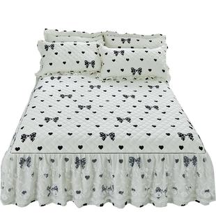 新款全棉夹棉床裙单件蕾丝花边公主床罩纯棉床单加厚防滑四季通用