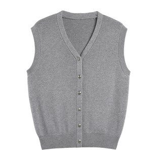 pusumede 时髦公式 黑色v领针织背心马甲女气质叠穿无袖开衫上衣