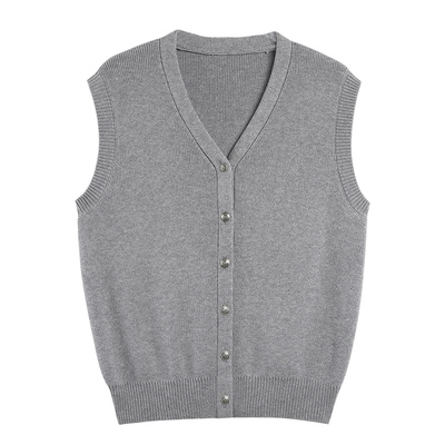 黑色v领针织背心马甲开衫上衣