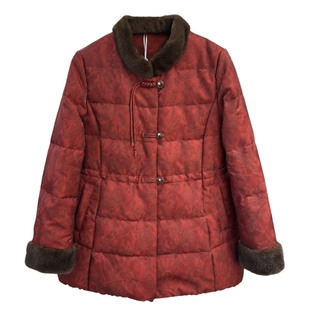 新中式妈妈装印花盘口国风羽绒服冬季新款中老年毛毛领白鸭绒外套