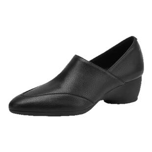 星期六舒适软底黑色平底鞋一脚蹬尖头粗跟深口单鞋乐福鞋新款女鞋