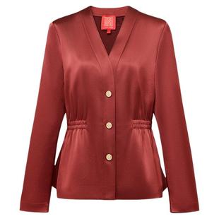 EP雅莹高端系列 酒红色光泽感对襟收腰正装外套女 2025新款1210B
