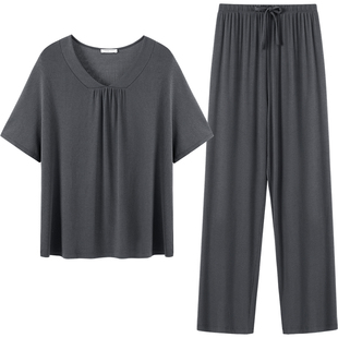 【罗纹假日-短袖睡衣】伊维斯家居服套装女V领宽松薄款可外穿T恤
