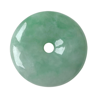 大艺珠宝天然翡翠A货冰种飘绿春彩翠绿色平安扣玉石小吊坠项链女