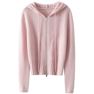 一眼沦陷！松针~连帽100%纯山羊绒拉链开衫女羊绒毛衣针织外套