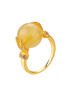 粉色天然石红胶花玉石戒指女