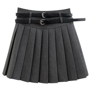 YH2.Chennnnn小宸家 双腰带显瘦一绝 高腰短裙女半身裙A字百褶裙