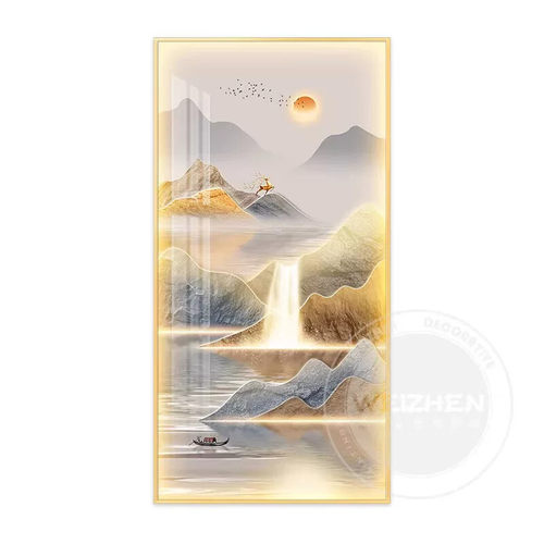 流水生财led带灯轻奢入户玄关装饰画简约现代挂画壁画走廊过道