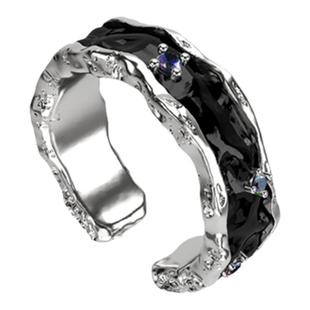 [新年礼物]王鹤棣同款OINICIO初印沉积925银个性黑色戒指情侣对戒