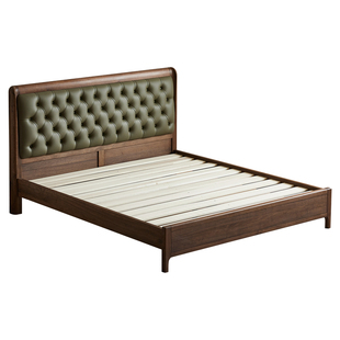 yamoo北美黑胡桃木床简约中古风全实木双人床家用主卧1.8米大床