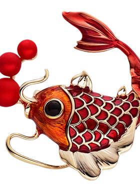 红色锦鲤胸针西装胸花别针新年