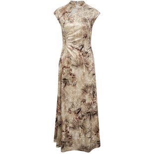 从那以后丝绒改良旗袍裙复古国风新中式连衣裙无袖碎花长裙女秋冬