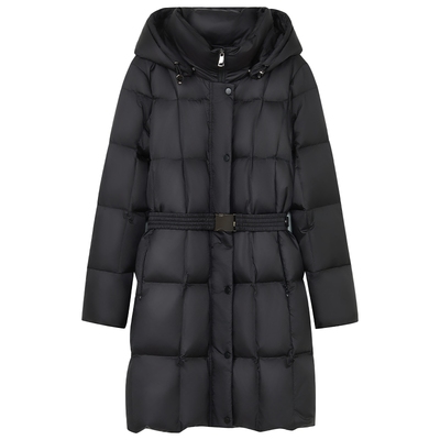 【匈牙利白鹅绒】LANCY/朗姿2025冬新款气质收腰连帽中长款羽绒服