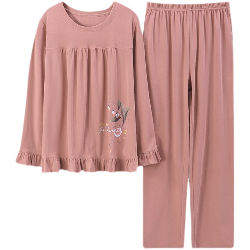 长袖长裤中年宽松妈妈家居服套装