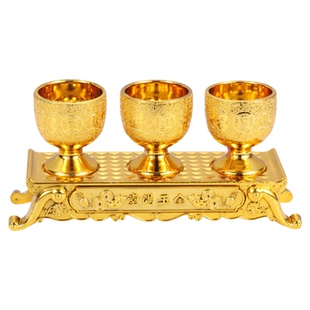三供杯套装拜神金茶杯酒杯供佛用品碗杯子果盘金碗筷上供金碗盘