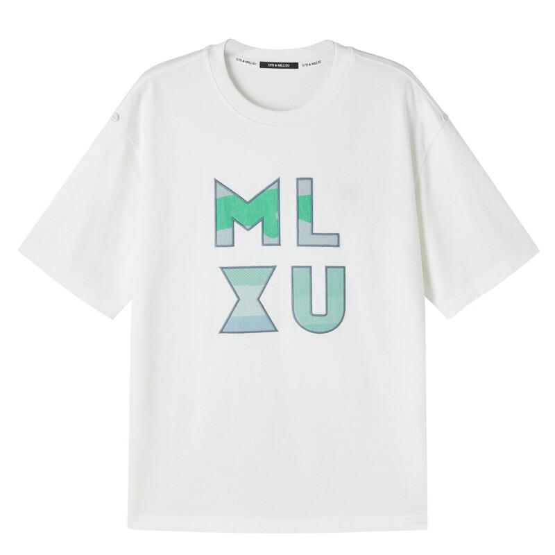 U/TI 白色100%棉撞色创意T恤女圆领休闲短袖上衣尤缇纯棉夏季新款
