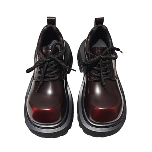 8CM增高~轻便厚底翘头德比鞋女系带小皮鞋真皮单鞋配堆堆袜乐福鞋