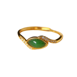 工厂清货 天然和田玉碧玉冰猫眼戒面款纯银镶嵌款戒指 简约款戒圈