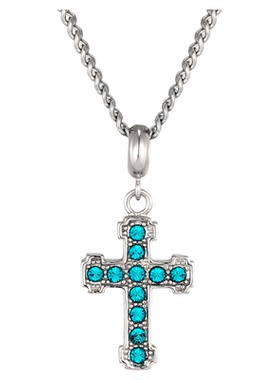 KREAM 925银6色彩钻十字吊坠男嘻哈女项链欧美潮流百搭情侣锁骨链