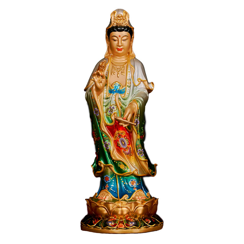 黄铜彩绘观音陀佛大势至菩萨摆件