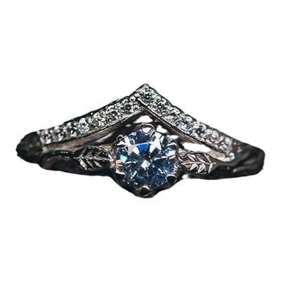 纯银复古闪亮钻石宝石镶嵌戒指