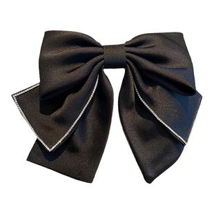 高级感缎面蝴蝶结发夹镶钻款后脑勺弹簧夹气质法式复古顶夹头饰女