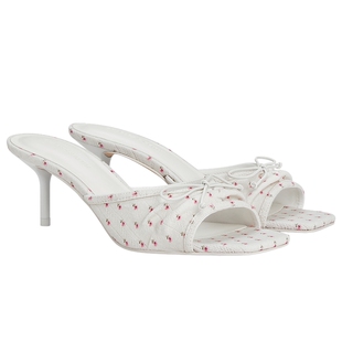 CHARLES&KEITH秋冬女鞋CK1-60280476方头蝴蝶结褶皱细跟拖鞋凉鞋