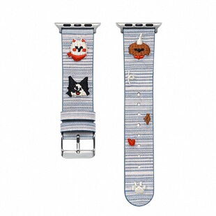 iserisewatch适用苹果手表表带applewatchs11代夏天女款iWatch10小狗刺绣s9可爱41mm皮质SE卡通Ultra创意s6/7