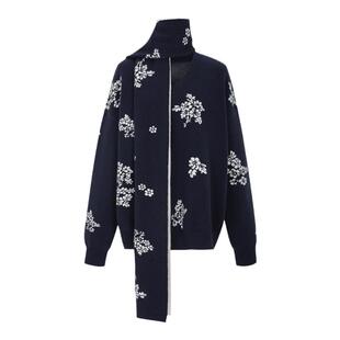 FUNNEL IN原创设计V领花朵嵌花宽松套头毛衣针织衫入秋高级感穿搭