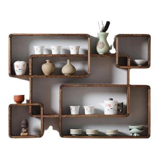 博古架 挂墙 多宝阁 实木中式 茶架 壁挂式 置物架 墙上 隔断