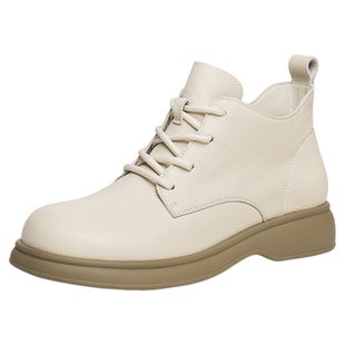 红蜻蜓马丁靴秋冬新款女鞋真皮加绒保暖妈妈靴白色短靴巨好看靴子