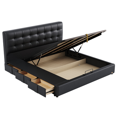 龙凤头层牛皮齐边床储物床抽屉